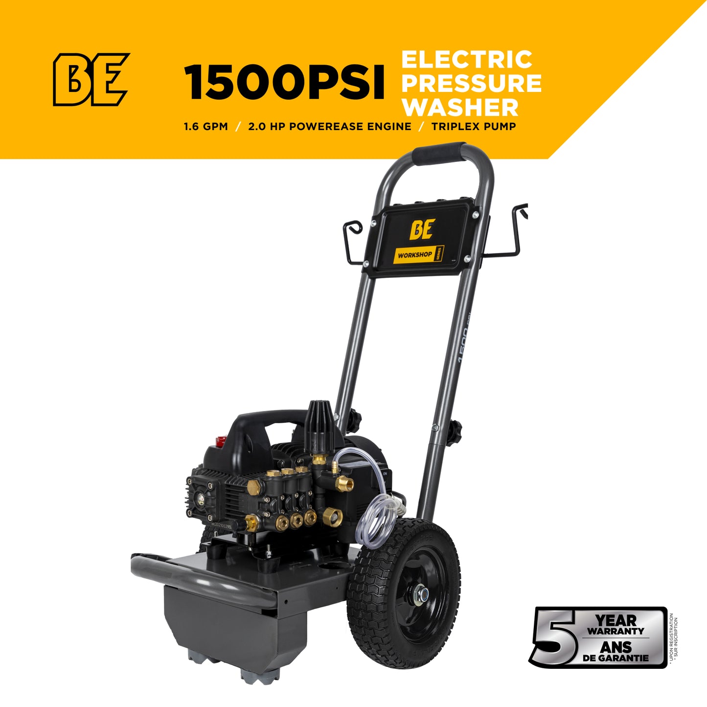 Nettoyeur haute pression électrique de 1 500 PSI - 1,6 GPM avec moteur Powerease et pompe Triplex