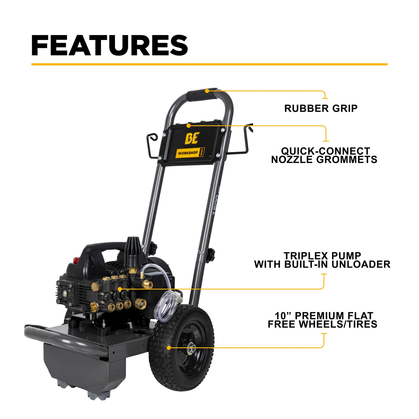 Nettoyeur haute pression électrique de 1 500 PSI - 1,6 GPM avec moteur Powerease et pompe Triplex