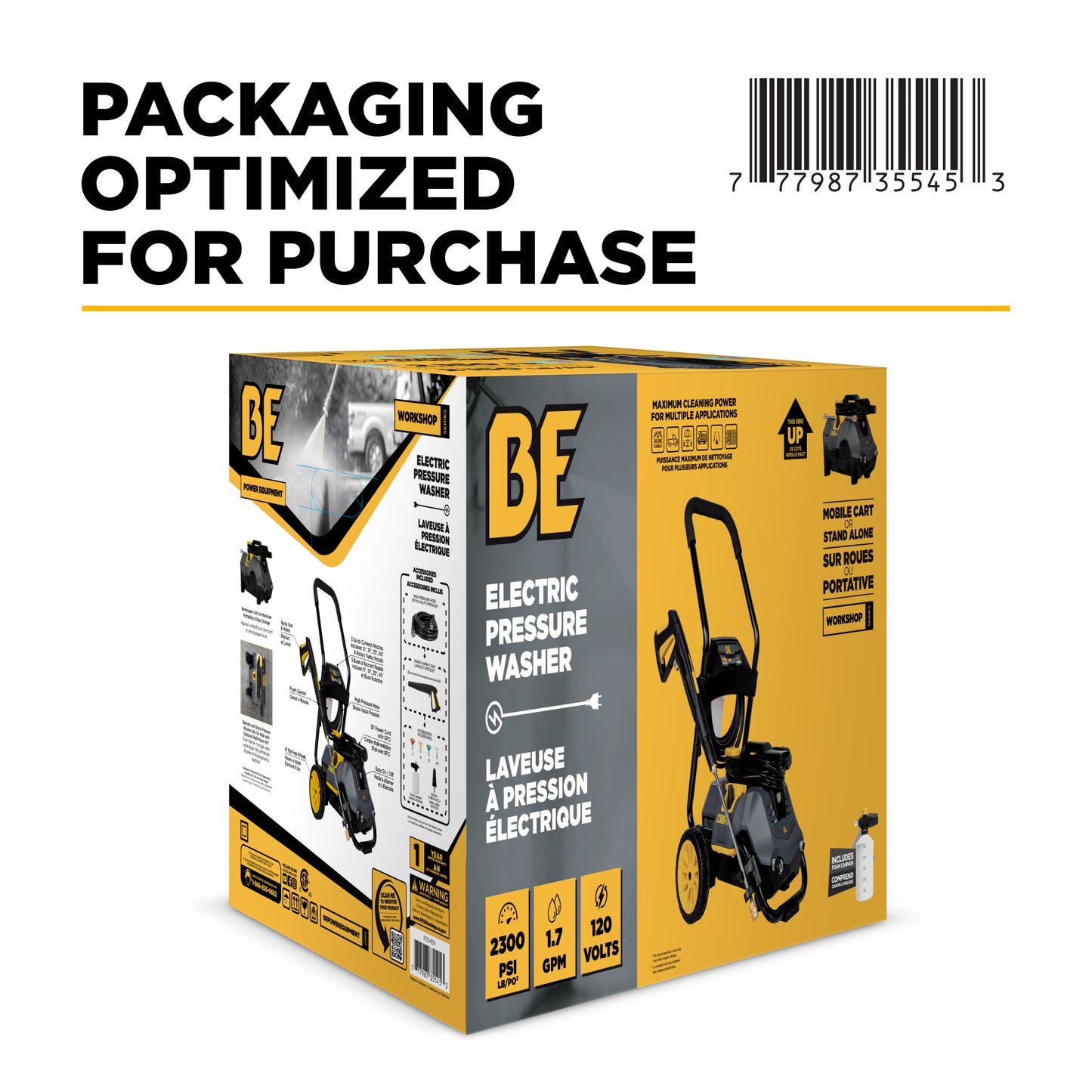 Nettoyeur haute pression électrique 2 300 PSI - 1,7 GPM avec moteur Powerease et pompe axiale AR