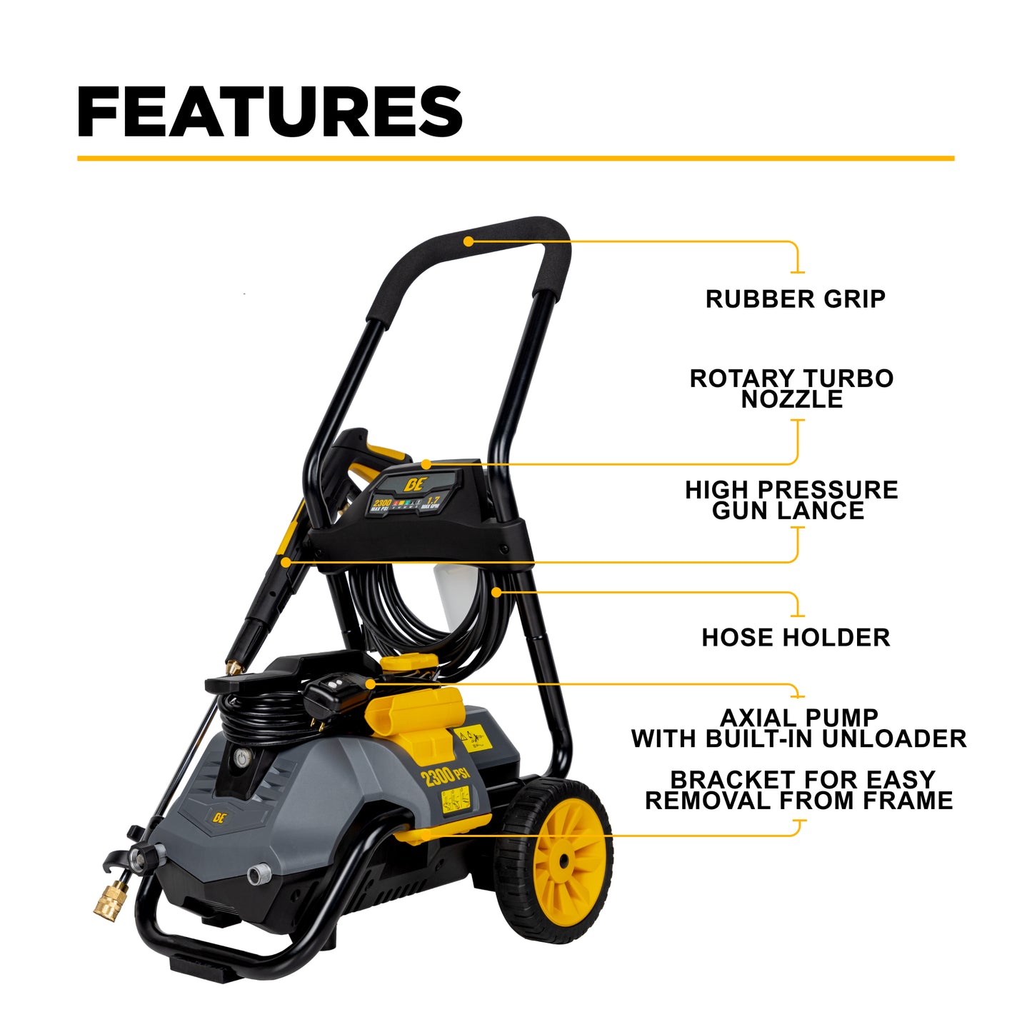 Nettoyeur haute pression électrique 2 300 PSI - 1,7 GPM avec moteur Powerease et pompe axiale AR