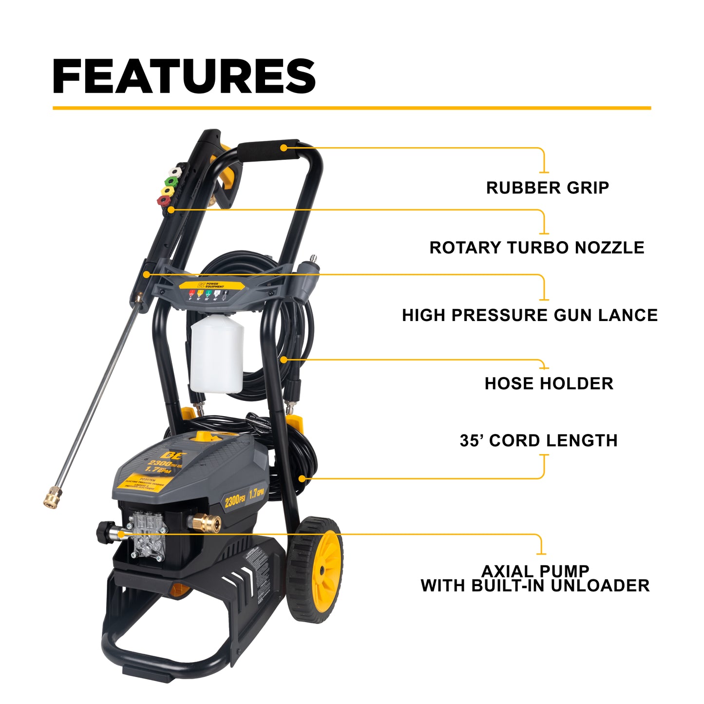 Nettoyeur haute pression électrique 2 300 PSI - 1,7 GPM avec pompe axiale AR