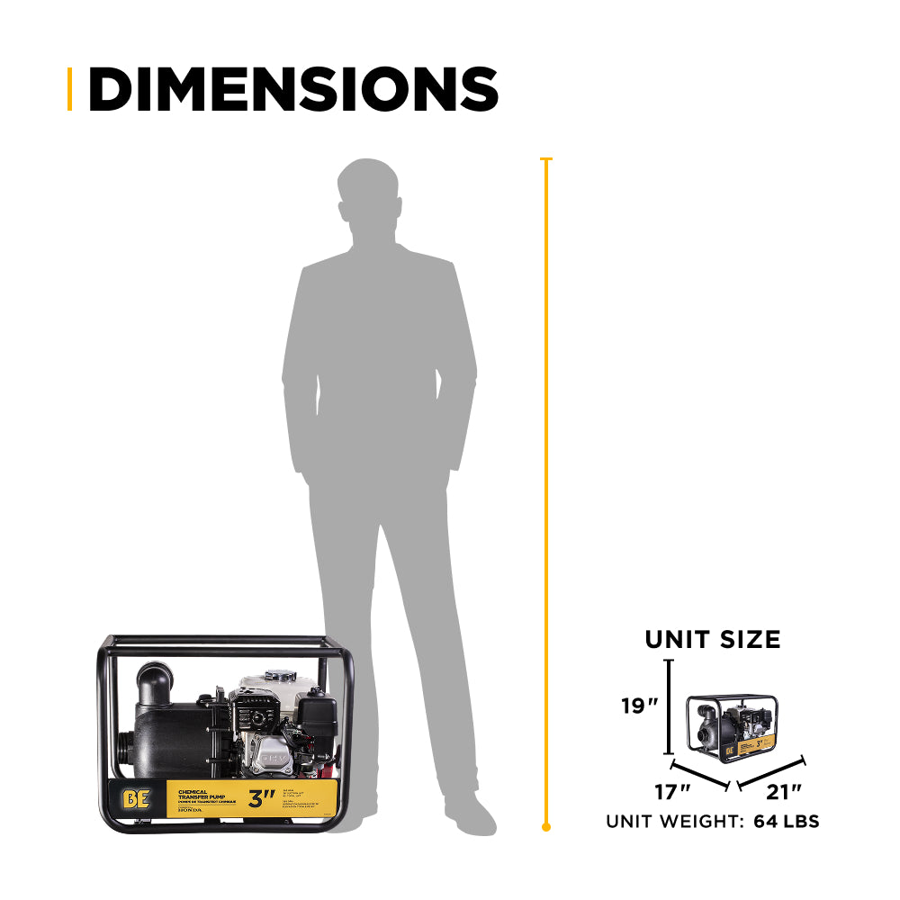 Pompe de transfert de produits chimiques de 3 pouces avec moteur Honda GX200