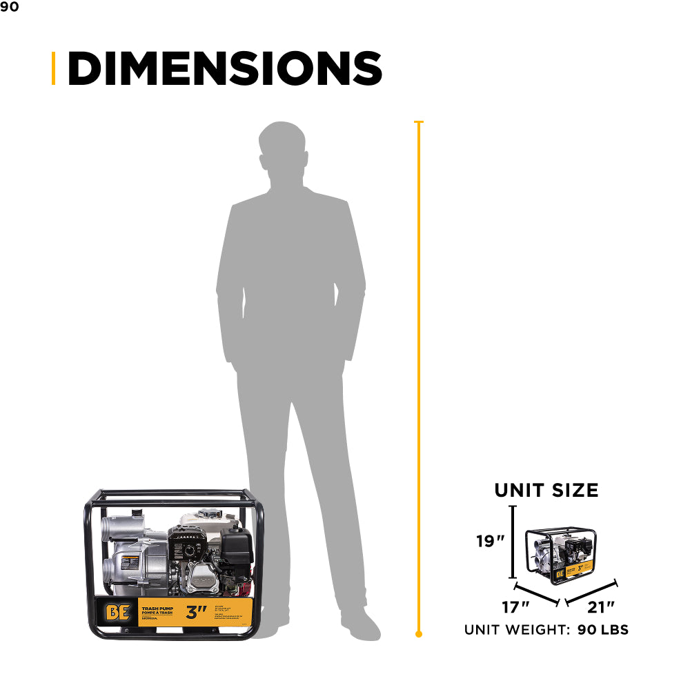 Pompe de transfert semi-poubelle de 3" avec moteur Honda GX200