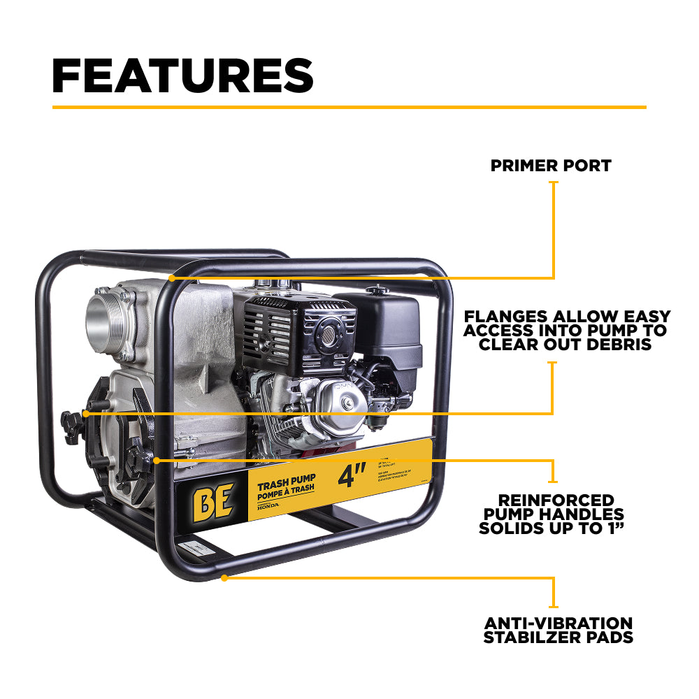 Pompe de transfert de déchets de 4 po avec moteur Honda GX390