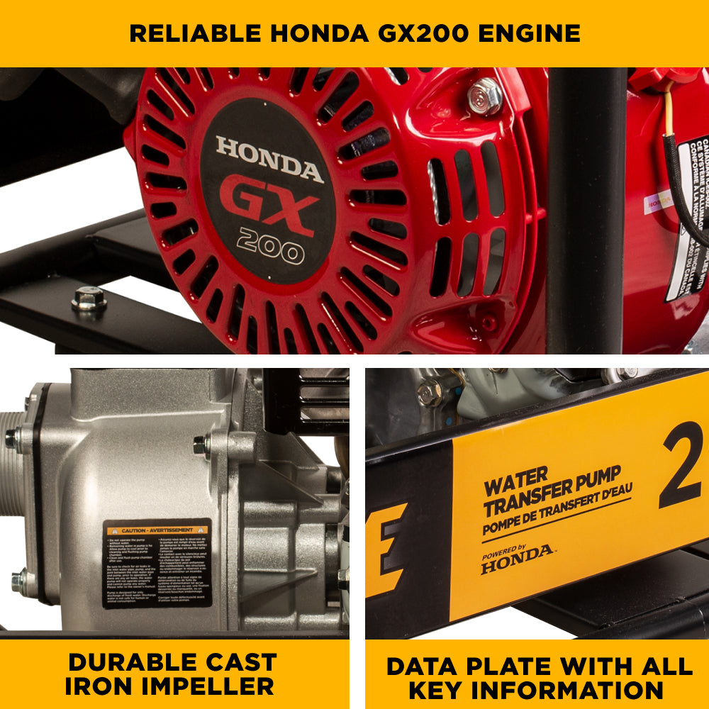 Pompe de transfert d'eau de 2" avec moteur Honda GX200