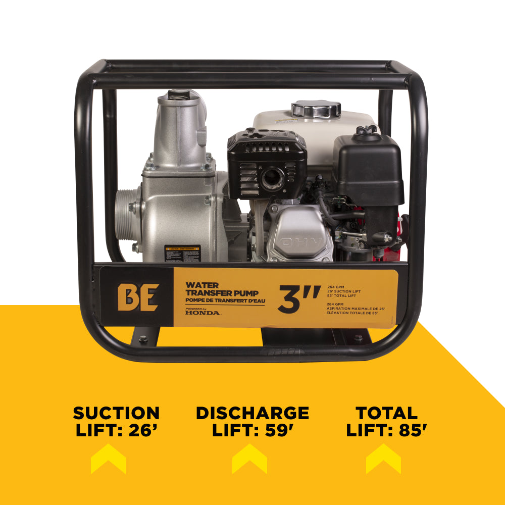Pompe de transfert d'eau de 3 pouces avec moteur Honda GX200