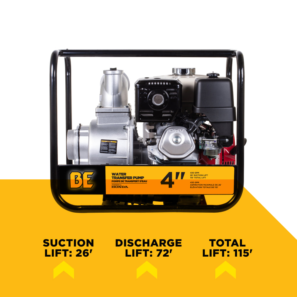 Pompe de transfert d'eau de 4" avec moteur Honda GX390