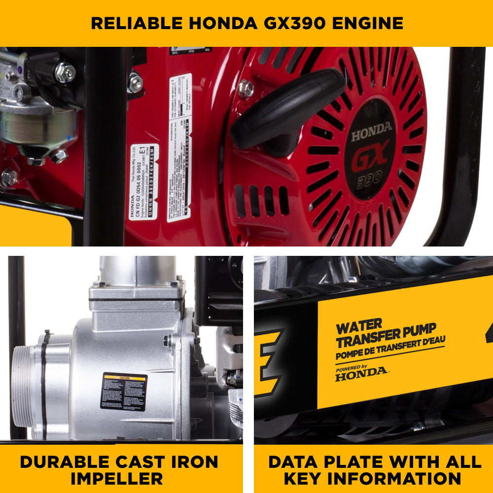 Pompe de transfert d'eau de 4" avec moteur Honda GX390