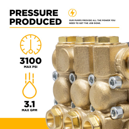 Centurion P3+ Direct Drive Triplex 3100PSI 3.1GPM Pressure Washer Pump - 85.129.105B