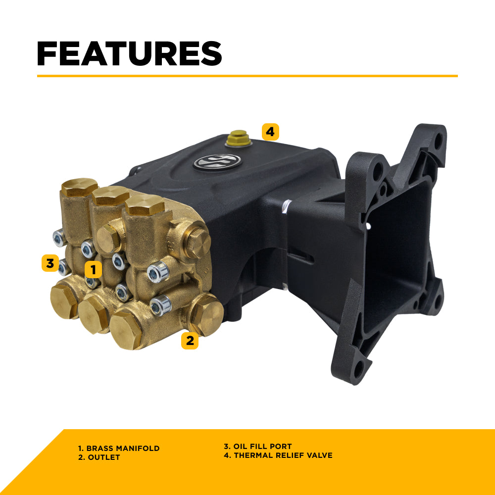 Centurion P4+ Direct Drive Triplex 3500 PSI 4.6 GPM Pressure Washer Bare Pump – 85.120.133B