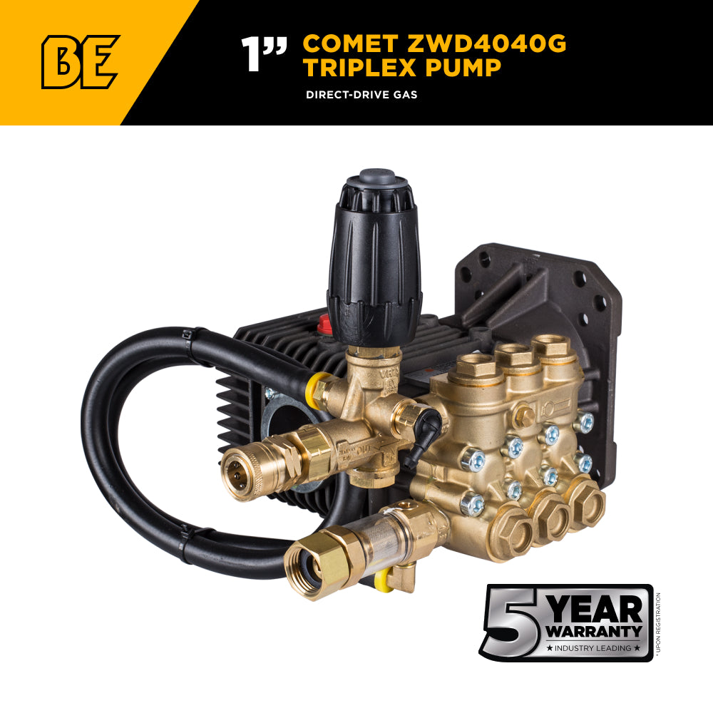 Comet ZWD4040G Triplex Pump – 4.2 GPM, 4,400 PSI, 1" Shaft