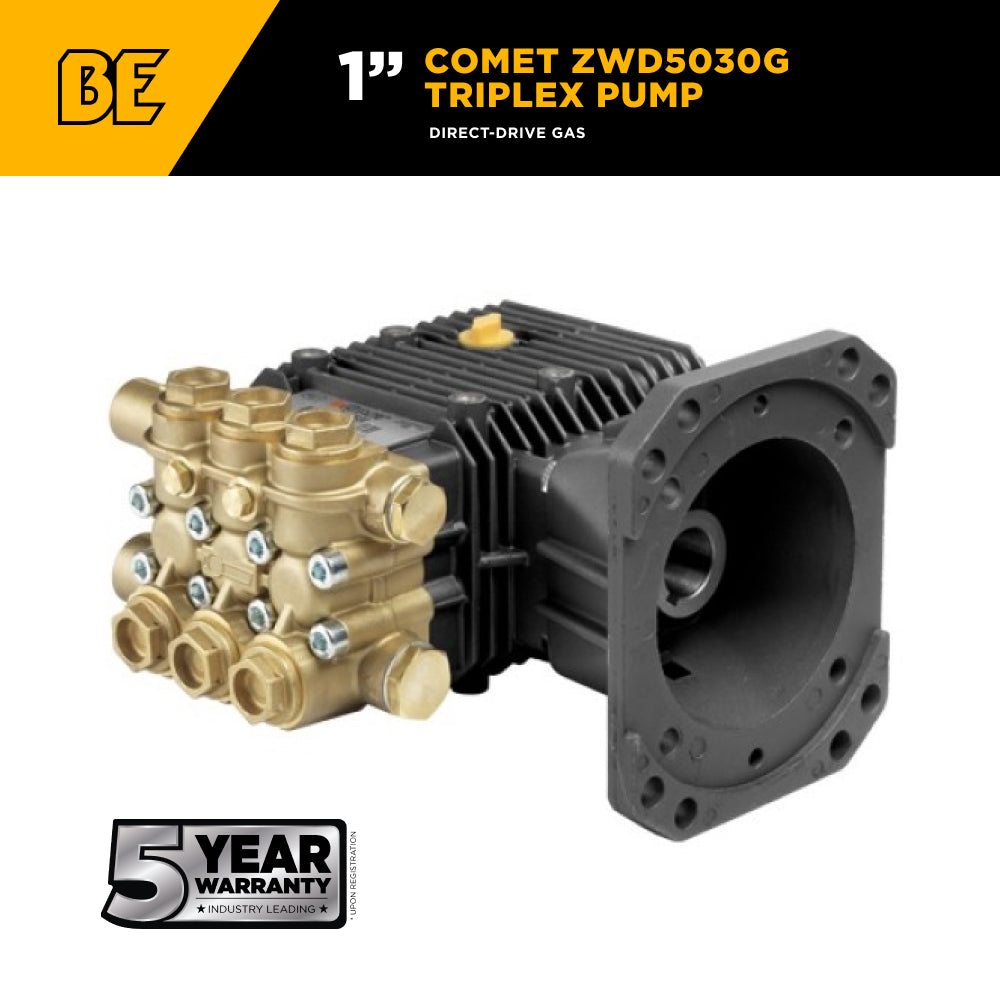 Comet ZWD5030G Triplex Pump – 5.1 GPM, 3,000 PSI, 1" Shaft
