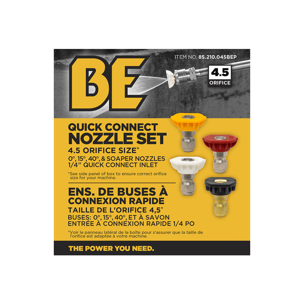 4.5 Quick Connect Pressure Washer Nozzle Set with 0°, 15°, 40° and