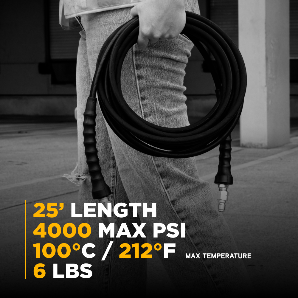 25' x 1/4" 4000 PSI Steel Braid Pressure Washer Hose with Quick Connect Fittings