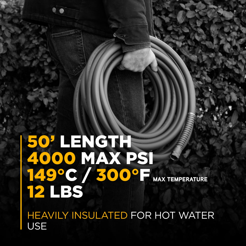 Tuyau en caoutchouc non marquant de 50 pieds, 4 000 PSI, 3/8 po