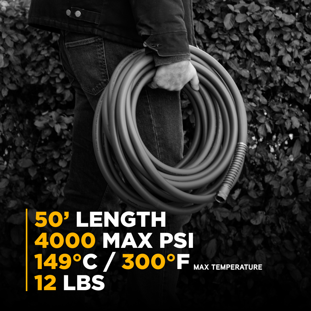 50’ 4000PSI 3/8" Non-Marking Rubber Pressure Washer Hose