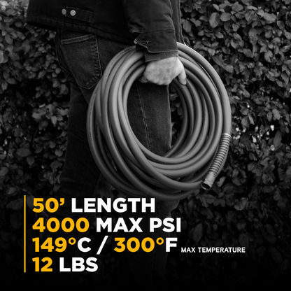50’ 4000PSI 3/8" Non-Marking Rubber Pressure Washer Hose