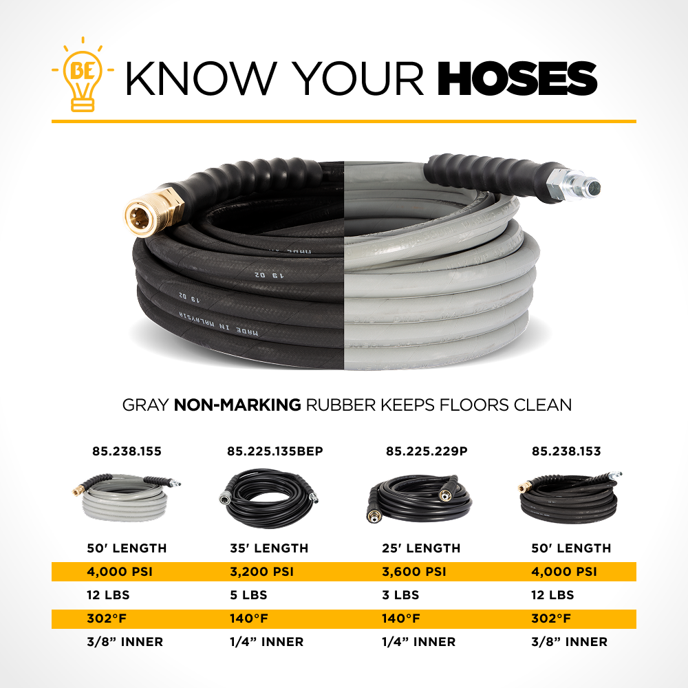 50’ 4000PSI 3/8" Non-Marking Rubber Pressure Washer Hose
