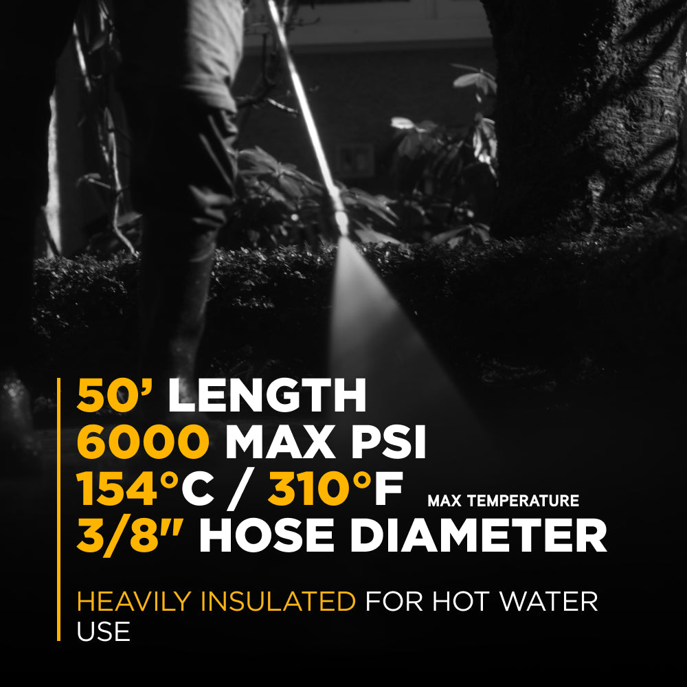 Tuyau en caoutchouc de 50 pieds, 6 000 PSI, 3/8 po
