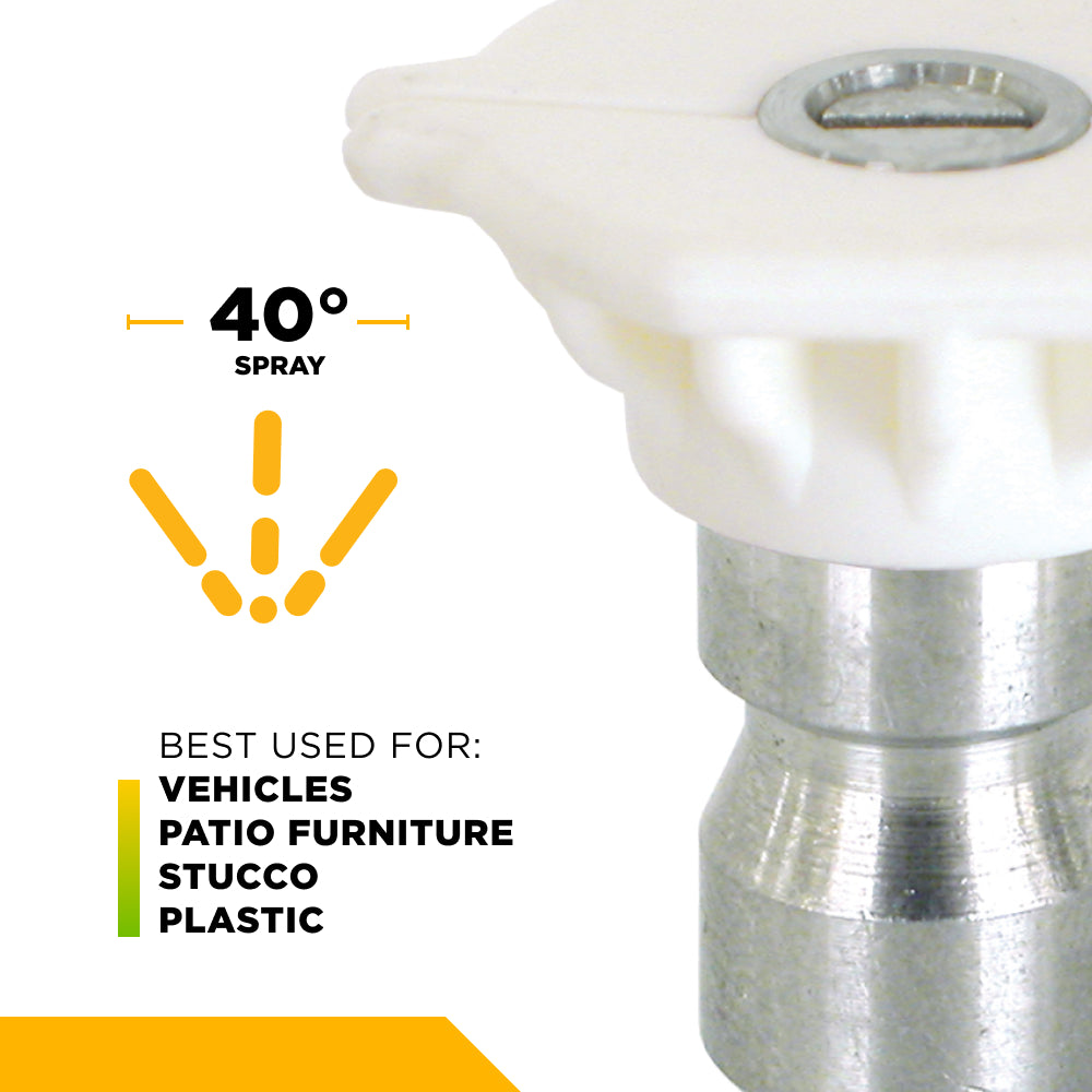 40° Quick Connect Spray Pressure Washer White Nozzle - 4.0 Orifice
