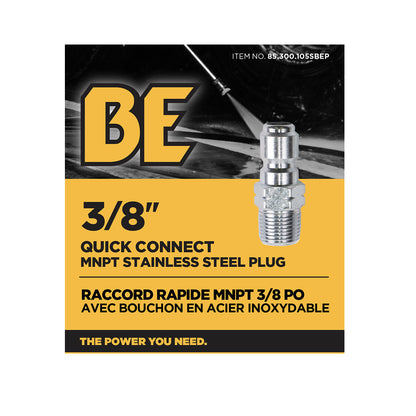 Bouchon en acier inoxydable MNPT à connexion rapide de 3/8 po