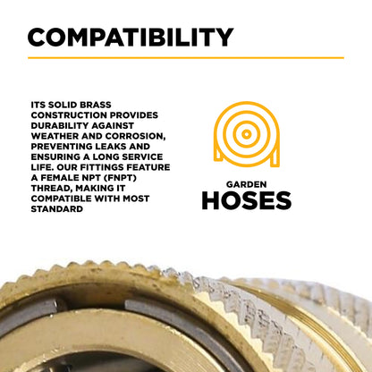 Brass 1/2" Female coupler to a garden hose, packaged