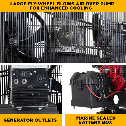 Compresseur d'air à gaz/soudeur/générateur 19 CFM à 175 PSI avec moteur Honda GX390