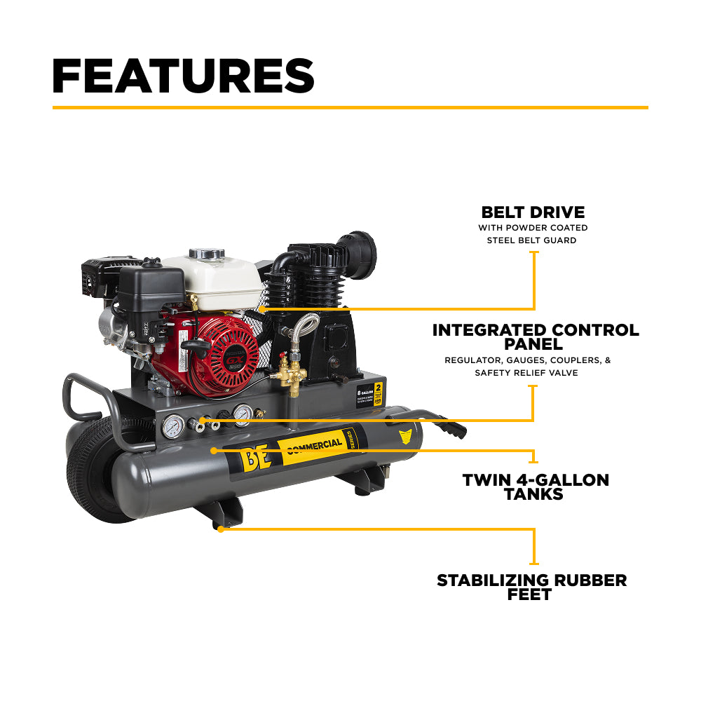 13.8 CFM @ 90 PSI Gas Air Compressor with Honda GX200 Engine - AC658HB