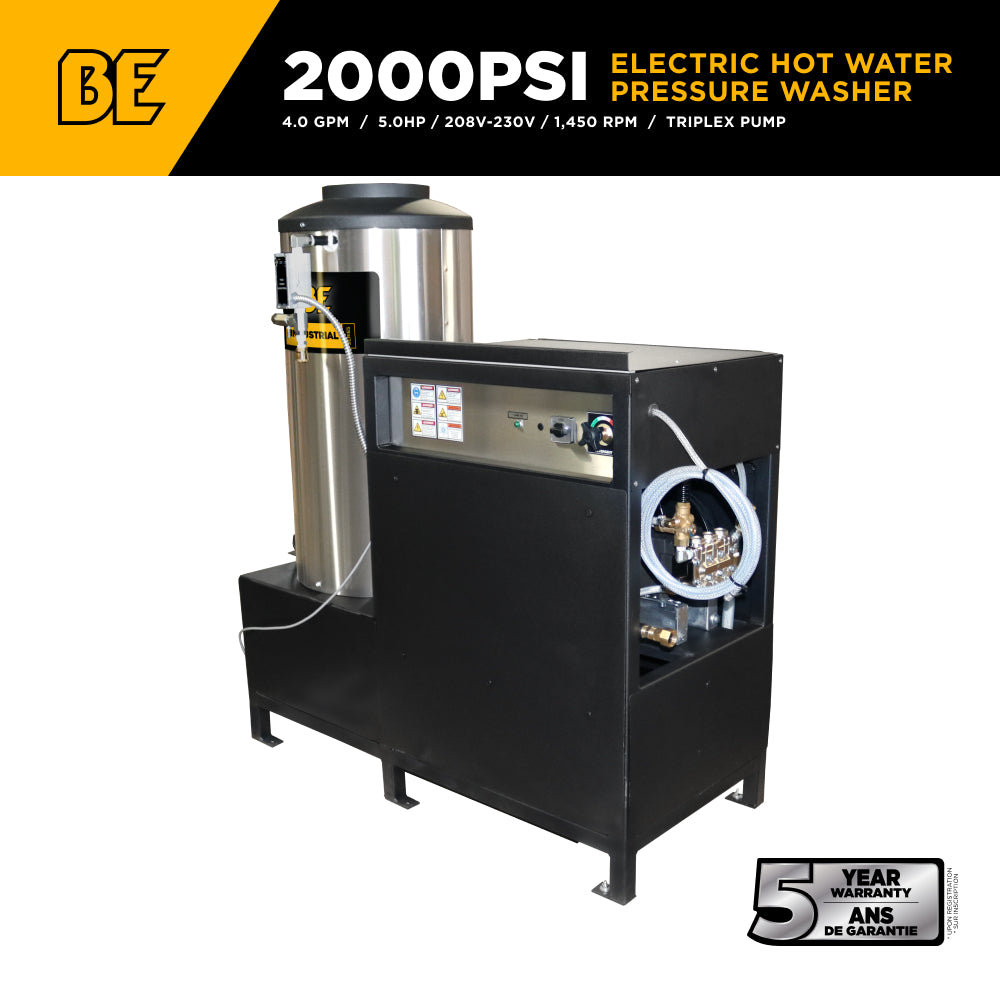 2,000 PSI 4.0 GPM Hot Water Electric Pressure Washer with 5.0 HP Baldor Motor and General Triplex Pump- 64HD-3