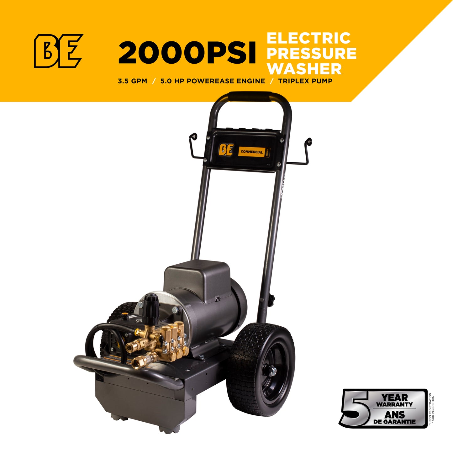 2,000 PSI - 3.5 GPM Electric Pressure Washer with Baldor Motor and AR Triplex Pump