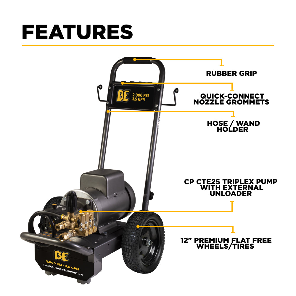 2,000 PSI 3.5 GPM 5.0 HP Electric Pressure Washer with Baldor Motor and AR Triplex Pump - B205EA