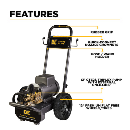 2,000 PSI 3.5 GPM 5.0 HP Electric Pressure Washer with Baldor Motor and AR Triplex Pump - B205EA