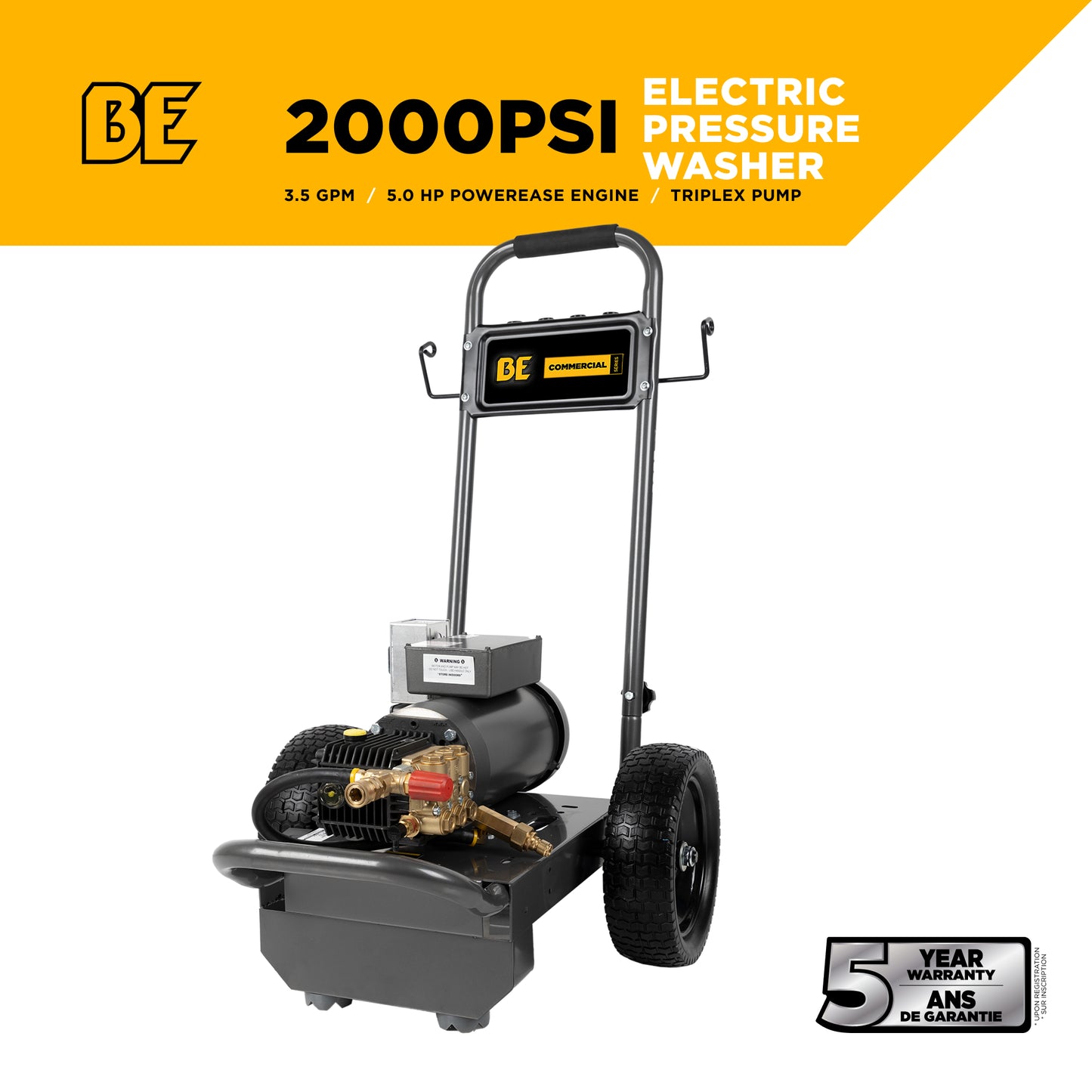 2,000 PSI 3.5 GPM 5.0 HP Electric Pressure Washer with Baldor Motor and General Triplex Pump - B205EG