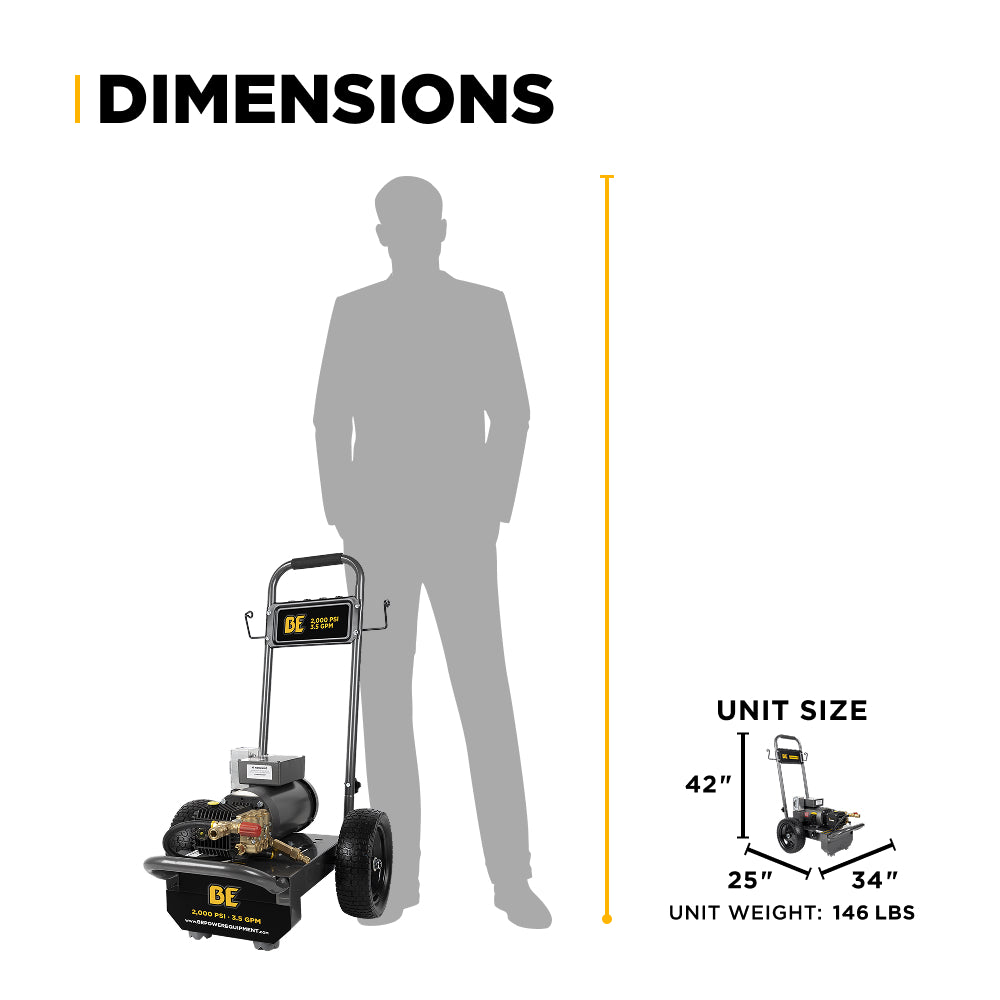 2,000 PSI 3.5 GPM 5.0 HP Electric Pressure Washer with Baldor Motor and General Triplex Pump - B205EG