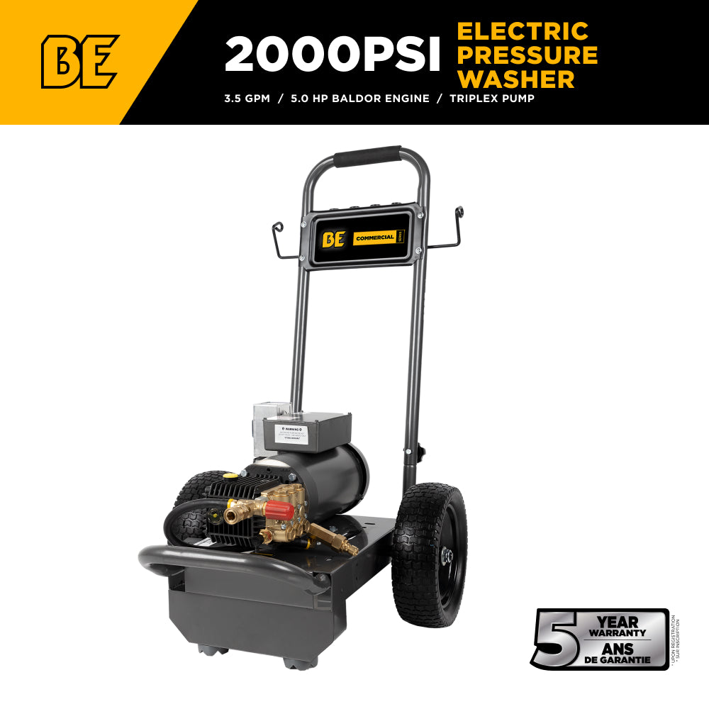 2,000 PSI 3.5 GPM 5.0 HP Electric Pressure Washer with Baldor Motor and General Triplex Pump - B205EG