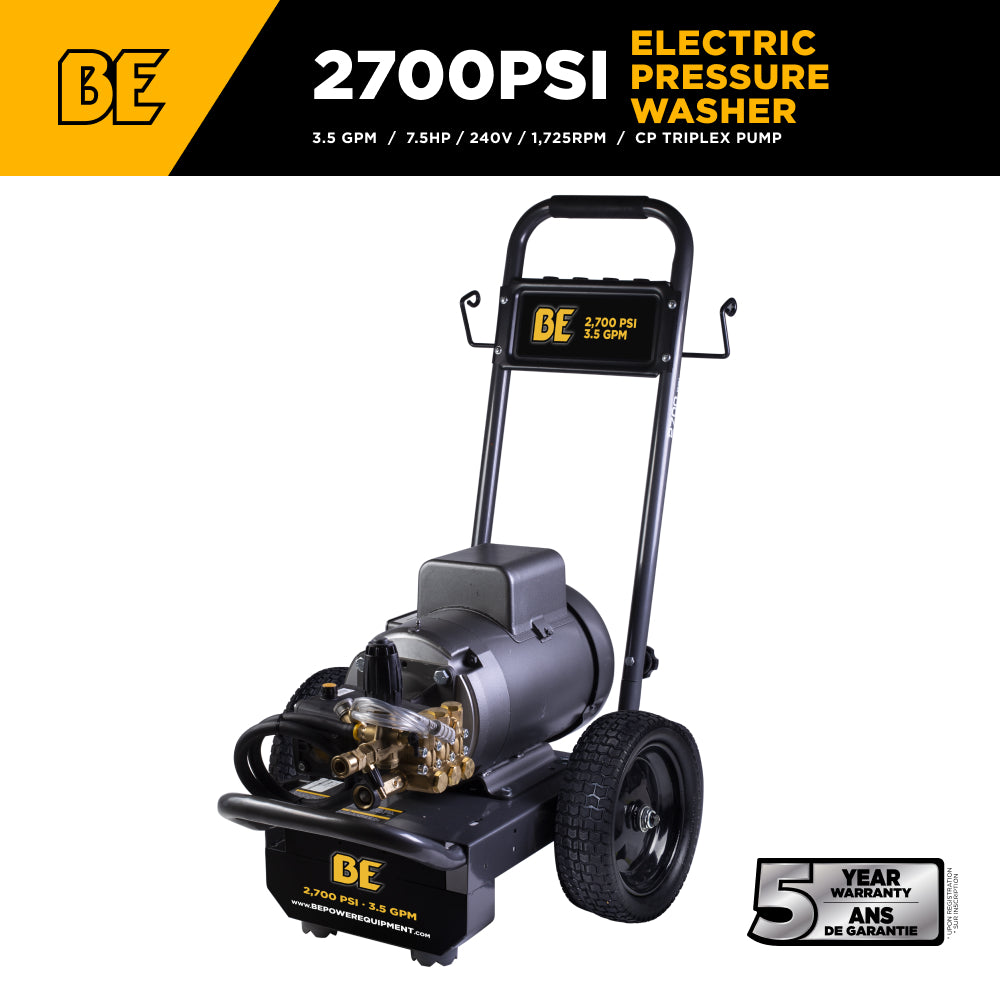Nettoyeur haute pression électrique de 2 700 PSI - 3,5 GPM avec moteur Baldor et pompe AR Triplex