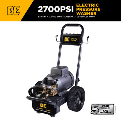 Nettoyeur haute pression électrique de 2 700 PSI - 3,5 GPM avec moteur Baldor et pompe AR Triplex