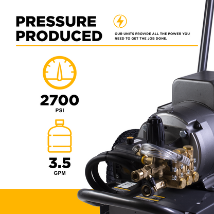 2,700 PSI - 3.5 GPM Electric Pressure Washer with Baldor Motor and AR Triplex Pump