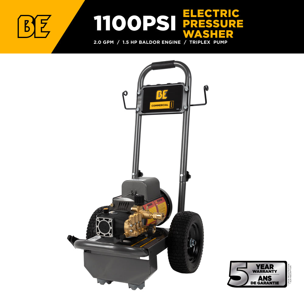 1,100 PSI 2.0 GPM 1.5 HP Electric Pressure Washer with Baldor Motor and Triplex Pump - PE-1115EW1A