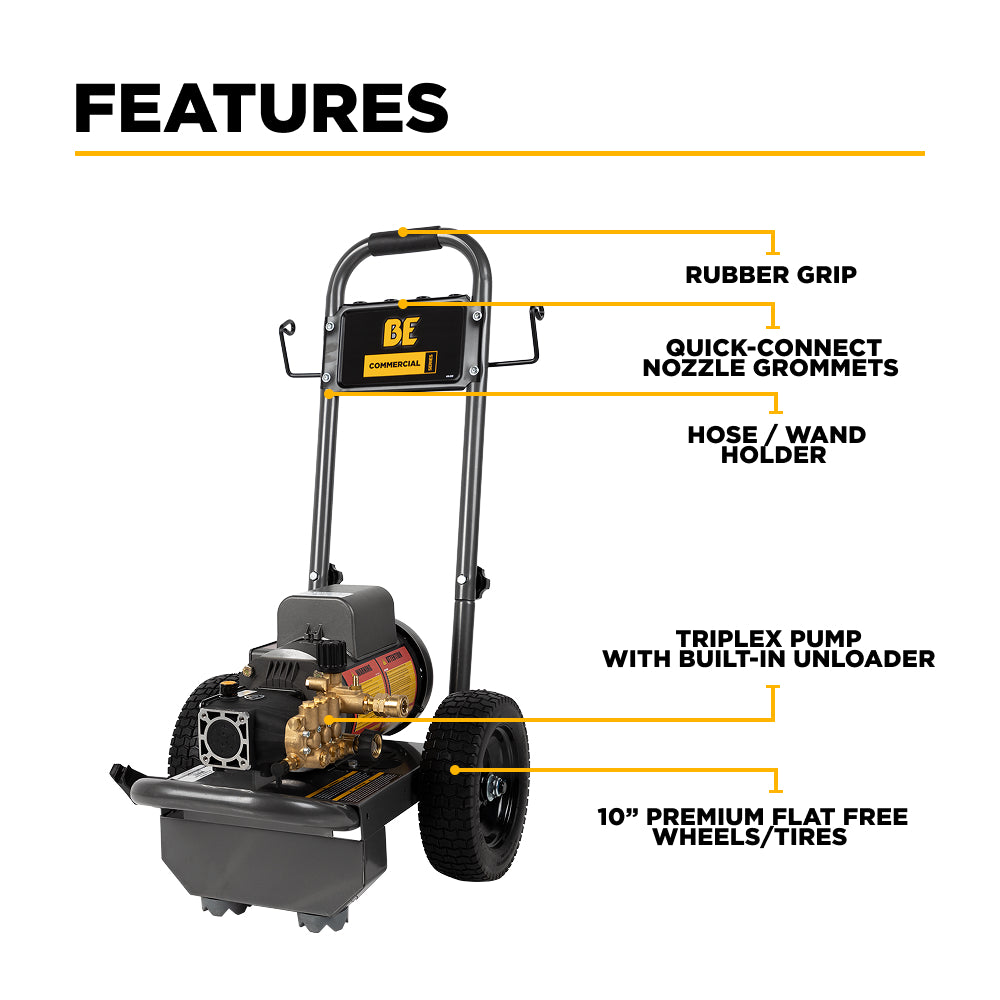 1,100 PSI 2.0 GPM 1.5 HP Electric Pressure Washer with Baldor Motor and Triplex Pump - PE-1115EW1A