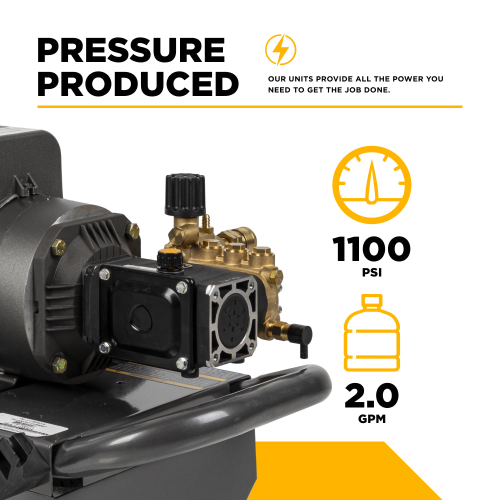 1,100 PSI 2.0 GPM 1.5 HP Electric Pressure Washer with Baldor Motor and Triplex Pump - PE-1115EW1A