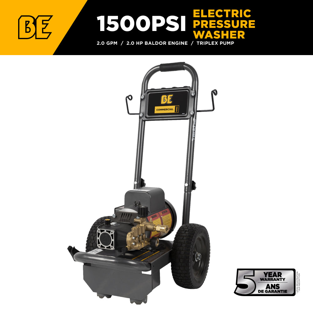 1,500 PSI 2.0 GPM Electric Pressure Washer with Baldor Motor and AR Triplex Pump - PE-1520EW1A