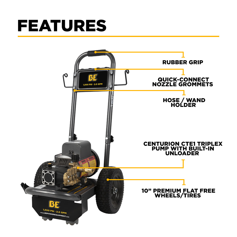 1,500 PSI 2.0 GPM Electric Pressure Washer with Baldor Motor and AR Triplex Pump - PE-1520EW1A