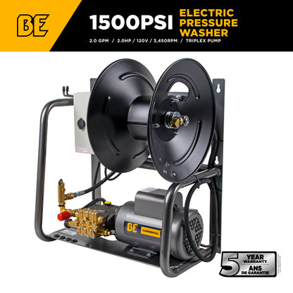 Nettoyeur haute pression électrique mural de 1 500 PSI - 2,0 GPM avec moteur Baldor et pompe Triplex General