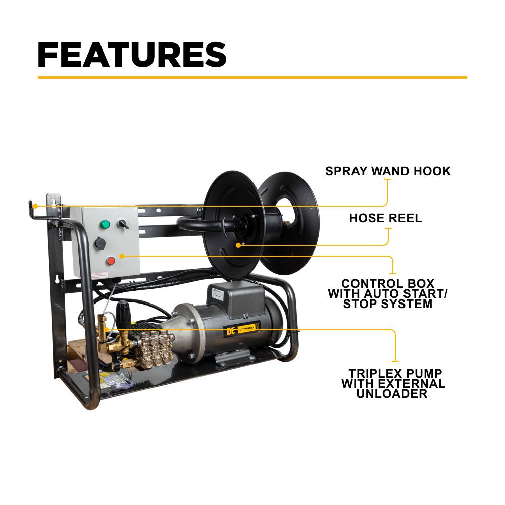 Nettoyeur haute pression électrique de 2 000 PSI - 4,0 GPM avec moteur Baldor et pompe AR Triplex