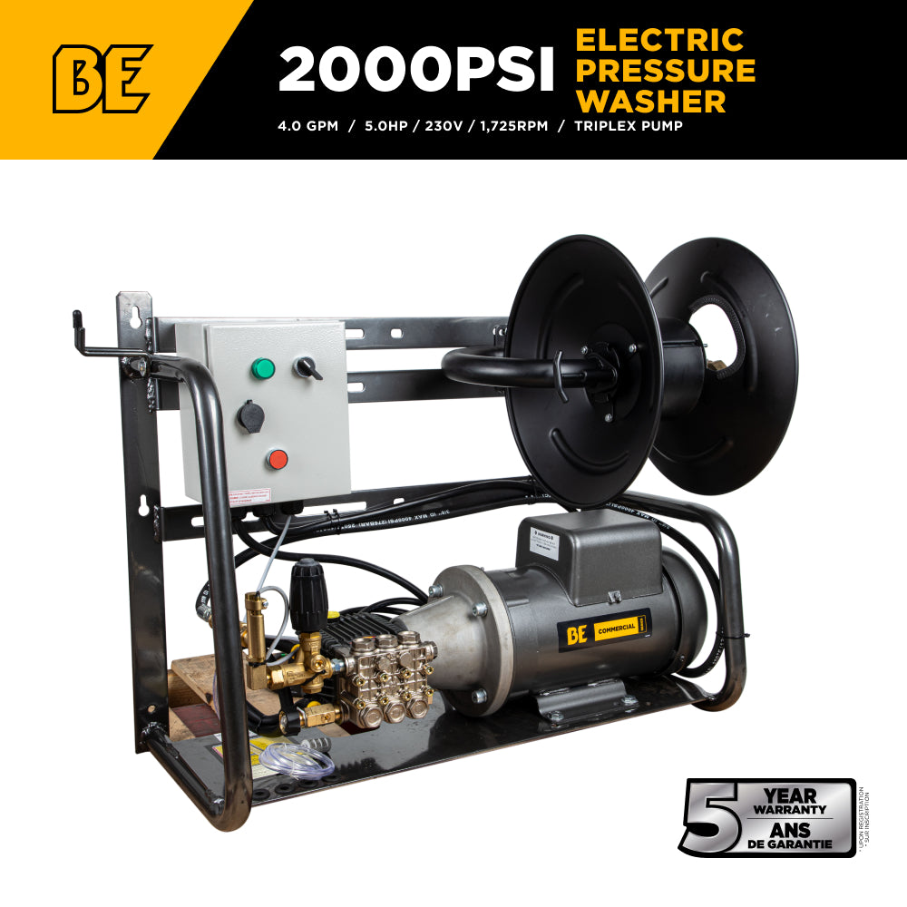 2,000 PSI 4.0 GPM 5.0 HP Wall Mount Electric Pressure Washer with a Baldor Motor and General Triplex Pump - X-2050FW1GENHT