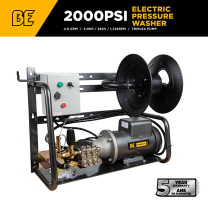 2,000 PSI 4.0 GPM 5.0 HP Wall Mount Electric Pressure Washer with a Baldor Motor and General Triplex Pump - X-2050FW1GENHT