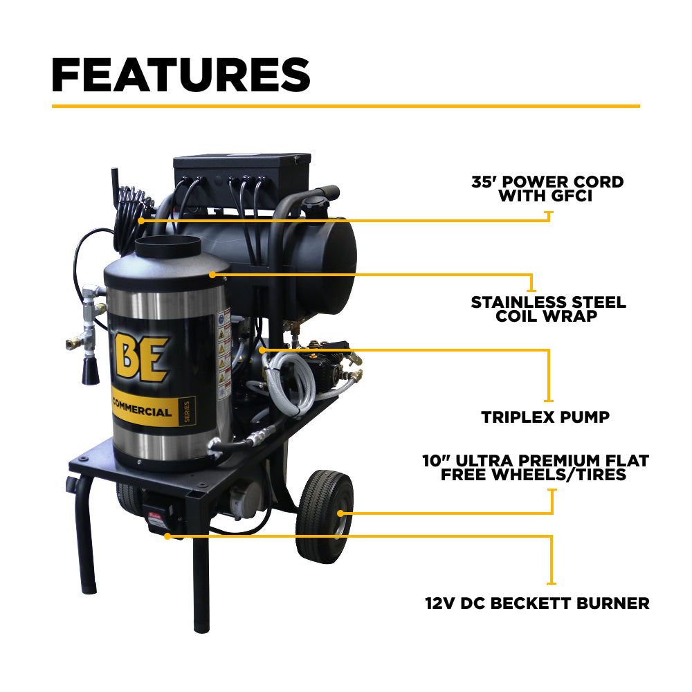 1,000 PSI 2.0 GPM Hot Water Electric Pressure Washer with Comet Triplex Pump - 1250