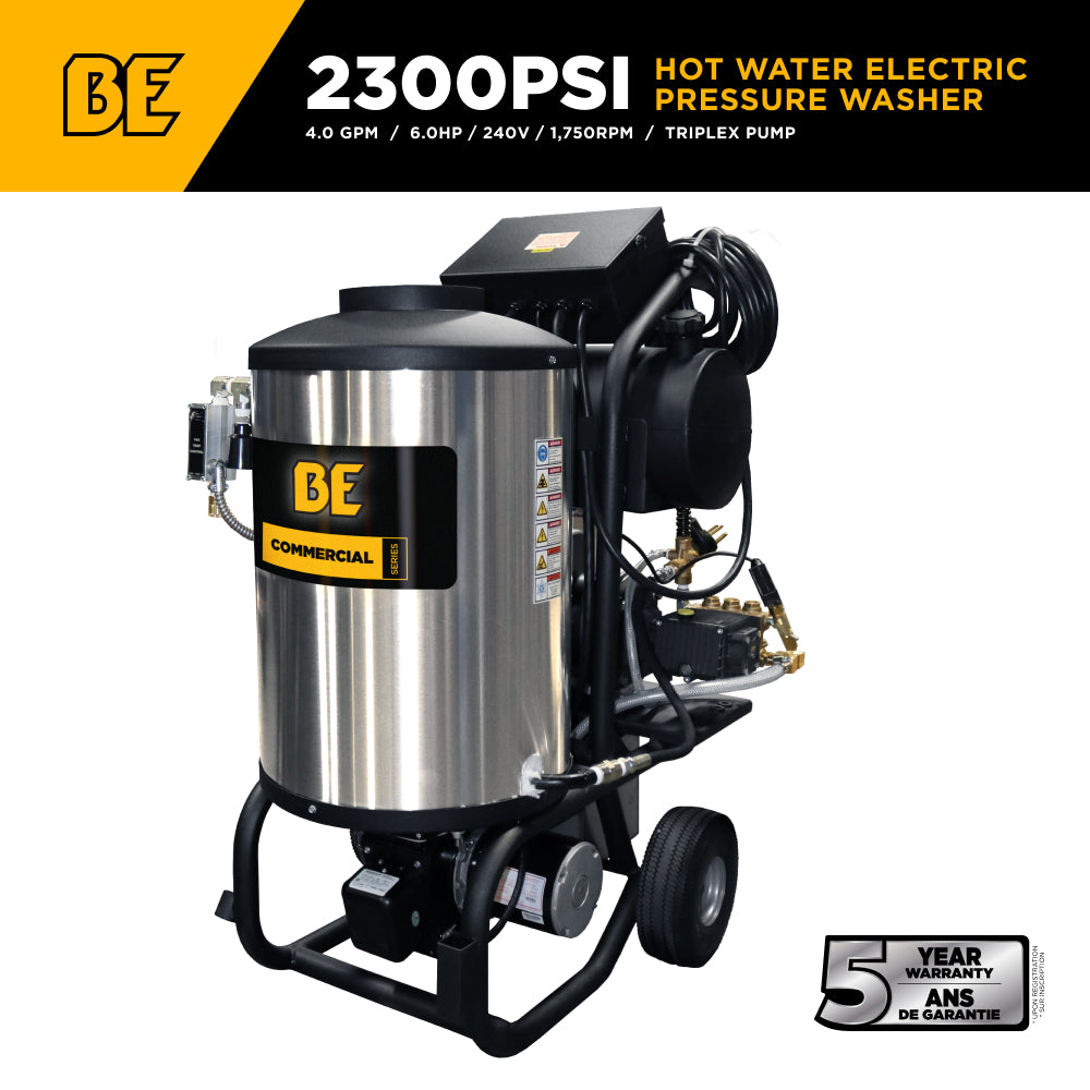2,300 PSI 4.0 GPM Hot Water Electric Pressure Washer with Comet Triplex Pump - 42-6