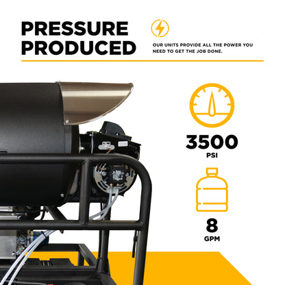 3,500 PSI 8 GPM Hot Water Diesel Pressure Washer Skid with General Triplex Pump - 5835DG